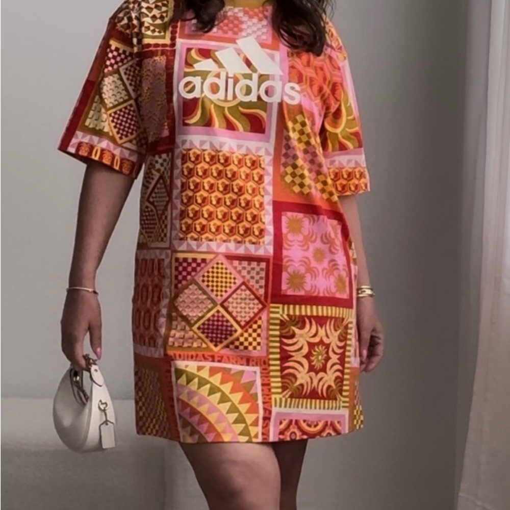 Adidas Women's Graphic Patchwork Dress - Red and Orange